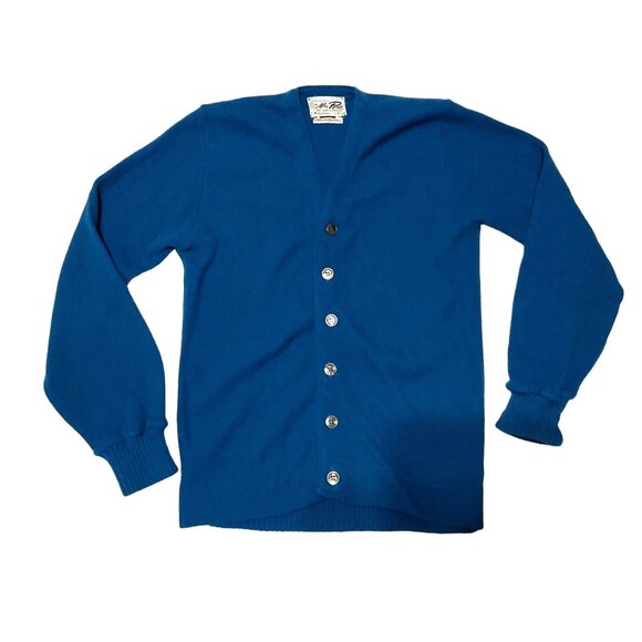 VTG 60s BLUE CARDIGAN SWEATER SZ S MR PRO CALIFORNIA 100% VIRGIN ORLAN ACRYLIC - Picture 1 of 4